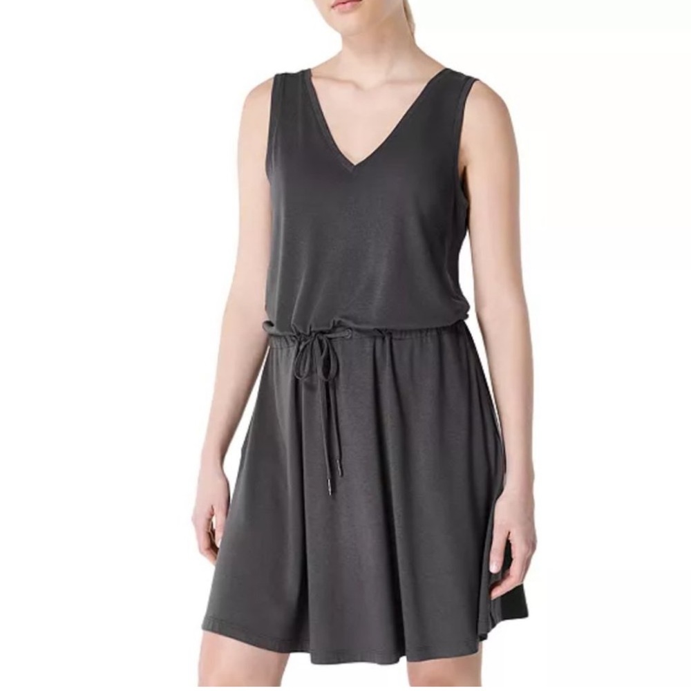Sweaty Betty Take It Easy Jersey V Neck Drop Waist Sleeveless Dress Gray Lge NWT